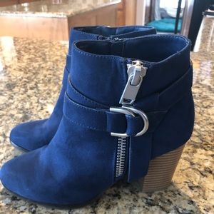 Navy blue suede booties, worn once